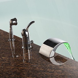 Zeitgenössisch Romanische Wanne LED / Wasserfall / Handdusche inklusive with Keramisches Ventil Einhand Drei Löcher for Chrom,