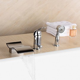 Zeitgenössisch Romanische Wanne Wasserfall / Handdusche inklusive with Keramisches Ventil Einhand Drei Löcher for Chrom,