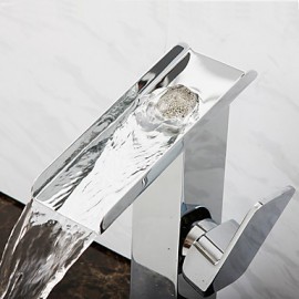 Zeitgenössisch Mittellage Wasserfall with Keramisches Ventil Einhand Ein Loch for Chrom, Waschbecken Wasserhahn