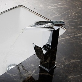 Zeitgenössisch Mittellage Wasserfall with Keramisches Ventil Einhand Ein Loch for Chrom, Waschbecken Wasserhahn