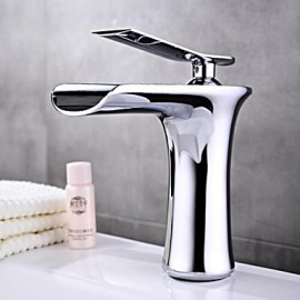 Zeitgenössisch Mittellage Wasserfall with Keramisches Ventil Einhand Ein Loch for Chrom, Waschbecken Wasserhahn