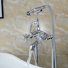Antik bodenmontiert Handdusche inklusive / Bodenstand with Keramisches Ventil Zwei Griffe Zwei Löcher for Chrom, Badewannenarmaturen