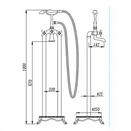 Antik bodenmontiert Handdusche inklusive / Bodenstand with Keramisches Ventil Zwei Griffe Zwei Löcher for Chrom, Badewannenarmaturen