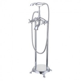 Antik bodenmontiert Handdusche inklusive / Bodenstand with Keramisches Ventil Zwei Griffe Zwei Löcher for Chrom, Badewannenarmaturen