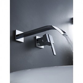 Zeitgenössisch Wandmontage Wasserfall / Breite spary with Keramisches Ventil Einzigen Handgriff Zwei Löcher for Chrom,