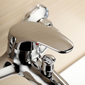 Zeitgenössisch / Modern Badewanne & Dusche Wasserfall with Keramisches Ventil Einzigen Handgriff Zwei Löcher for Chrom, Duscharmaturen