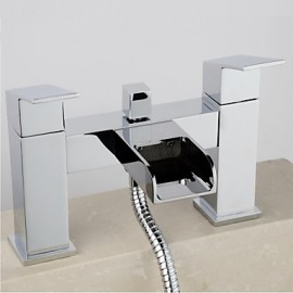 Zeitgenössisch Badewanne & Dusche Wasserfall / Handdusche inklusive with Messingventil Zwei Griffe Zwei Löcher for Chrom,