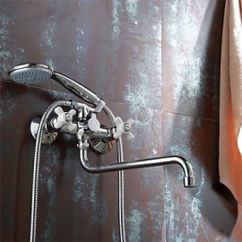 Zeitgenössisch Wandmontage Handdusche inklusive / drehbarer with Keramisches Ventil Zwei Griffe Zwei Löcher for Chrom, Waschbecken