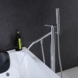Zeitgenössisch bodenmontiert Handdusche inklusive / Bodenstand with Keramisches Ventil Einhand Ein Loch for Chrom, Badewannenarmaturen