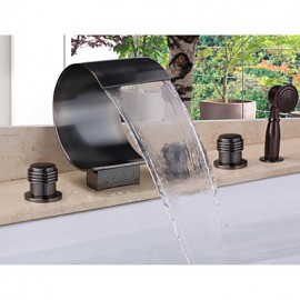Zeitgenössisch Badewanne & Dusche Wasserfall / Handdusche inklusive with Keramisches Ventil Zwei Griffe Fünf Löcher for Bronze mit