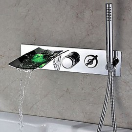 Zeitgenössisch Mittellage LED / Wasserfall / Mit ausziehbarer Brause with Messingventil Einhand Drei Löcher for Chrom, Duscharmaturen