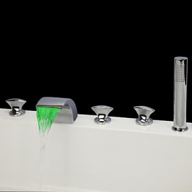 Zeitgenössisch Badewanne & Dusche LED / Wasserfall / Handdusche inklusive with Keramisches Ventil Drei Griffe Fünf Löcher for Chrom,