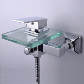 Zeitgenössisch Badewanne & Dusche Wasserfall / Breite spary with Keramisches Ventil Einzigen Handgriff Zwei Löcher for Chrom,