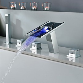 Zeitgenössisch 3-Loch-Armatur LED / Wasserfall / Handdusche inklusive with Keramisches Ventil Drei Griffe Fünf Löcher for Chrom,