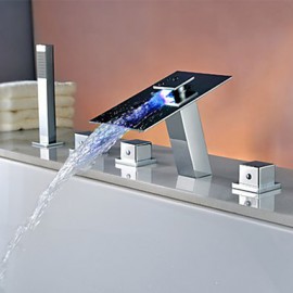 Zeitgenössisch 3-Loch-Armatur LED / Wasserfall / Handdusche inklusive with Keramisches Ventil Drei Griffe Fünf Löcher for Chrom,