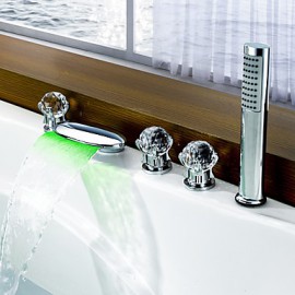 Zeitgenössisch Romanische Wanne LED / Wasserfall / Breite spary with Keramisches Ventil Zwei Griffe Fünf Löcher for Chrom,