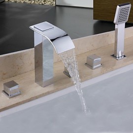 Zeitgenössisch Badewanne & Dusche Wasserfall / Handdusche inklusive with Keramisches Ventil Zwei Griffe Fünf Löcher for Chrom,