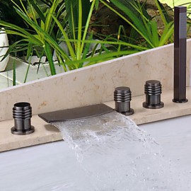 Zeitgenössisch Badewanne & Dusche Wasserfall / Handdusche inklusive with Keramisches Ventil Zwei Griffe Fünf Löcher for Bronze mit