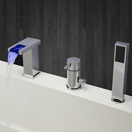 Zeitgenössisch Badewanne & Dusche LED / Wasserfall / Handdusche inklusive with Keramisches Ventil Einhand Drei Löcher for Chrom,