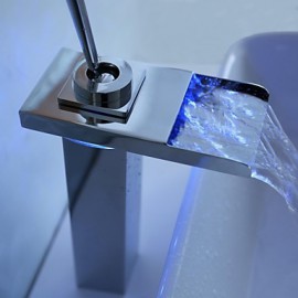 Zeitgenössisch 3-Loch-Armatur LED / Wasserfall with Keramisches Ventil Einhand Ein Loch for Chrom, Waschbecken Wasserhahn