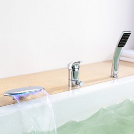 Zeitgenössisch Romanische Wanne LED / Wasserfall with Keramisches Ventil Einhand Drei Löcher for Chrom, Badewannenarmaturen