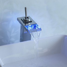 Zeitgenössisch 3-Loch-Armatur LED / Wasserfall with Keramisches Ventil Einhand Ein Loch for Chrom, Waschbecken Wasserhahn