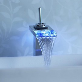 Zeitgenössisch 3-Loch-Armatur LED / Wasserfall with Keramisches Ventil Einhand Ein Loch for Chrom, Waschbecken Wasserhahn