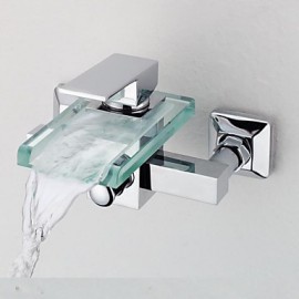 Zeitgenössisch Badewanne & Dusche Wasserfall with Messingventil Einzigen Handgriff Zwei Löcher for Chrom, Duscharmaturen /