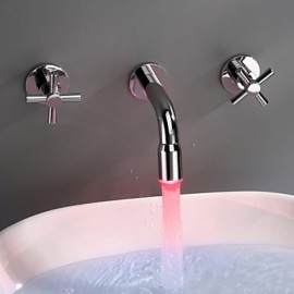 Zeitgenössisch Wandmontage LED with Keramisches Ventil Zwei Griffe Drei Löcher for Chrom, Waschbecken Wasserhahn