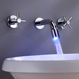 Zeitgenössisch Wandmontage LED with Keramisches Ventil Zwei Griffe Drei Löcher for Chrom, Waschbecken Wasserhahn