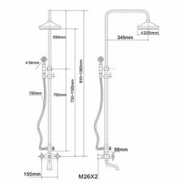 Antik Duschsystem Regendusche / Handdusche inklusive with Messingventil Zwei Griffe Drei Löcher for Bronze mit ölschliff,