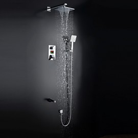 Zeitgenössisch Duschsystem Wasserfall / Regendusche / Breite spary / Handdusche inklusive with Keramisches Ventil Zwei Griffe Ein Loch
