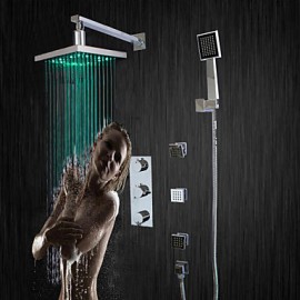 Zeitgenössisch Duschsystem LED / Regendusche with Keramisches Ventil Drei Griffe Fünf Löcher for Chrom, Duscharmaturen