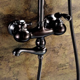 Antik Duschsystem Regendusche / Handdusche inklusive with Keramisches Ventil Einhand Drei Löcher for Bronze mit ölschliff,