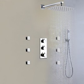 Zeitgenössisch Wandmontage Thermostatische / Regendusche / Handdusche inklusive with Messingventil Drei Griffe neun Löcher for Chrom,