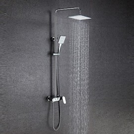 Zeitgenössisch Duschsystem Regendusche / Breite spary with Keramisches Ventil Zwei Griffe Zwei Löcher for Chrom, Duscharmaturen /