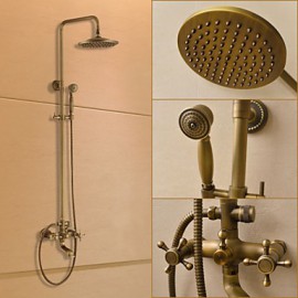 Traditionell Duschsystem Regendusche / Handdusche inklusive with Keramisches Ventil Zwei Griffe Drei Löcher for Antikes Messing,