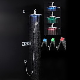 Zeitgenössisch Duschsystem LED / Regendusche / Handdusche inklusive with Keramisches Ventil Drei Griffe Drei Löcher for Chrom,