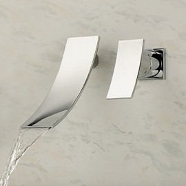 Zeitgenössisch / Modern Wandmontage Wasserfall with Keramisches Ventil Einzigen Handgriff Zwei Löcher for Chrom, Waschbecken Wasserhahn