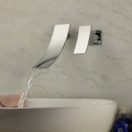 Zeitgenössisch / Modern Wandmontage Wasserfall with Keramisches Ventil Einzigen Handgriff Zwei Löcher for Chrom, Waschbecken Wasserhahn