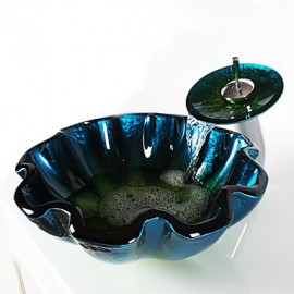 Zeitgenössisch T1.9×Φ42×H16cm(T0.75×Φ16.54×H6.3 inch) Rundförmig Sink Material ist HartglasWaschbecken für Badezimmer / Armatur für