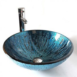 Zeitgenössisch T12*Φ420*H145MM Rundförmig Sink Material ist HartglasWaschbecken für Badezimmer / Armatur für Badezimmer / Einbauring für