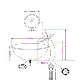 Zeitgenössisch 420*130mm(16.5*5.1") Rundförmig Sink Material ist HartglasWaschbecken für Badezimmer / Armatur für Badezimmer / Einbauring