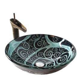 Antik T1.2×Φ42×H14.5cm(T0.47×Φ16.54×H5.71 inch) Rundförmig Sink Material ist HartglasWaschbecken für Badezimmer / Armatur für Badezimmer