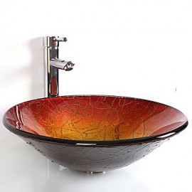 Zeitgenössisch T12*Φ450*H135MM Rundförmig Sink Material ist HartglasWaschbecken für Badezimmer / Armatur für Badezimmer / Einbauring für