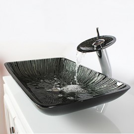 Zeitgenössisch T1.2×L57×W37×H11cm(T0.47×L22.44×W14.57×H4.33 inch) Rechteckig Sink Material ist HartglasWaschbecken für Badezimmer