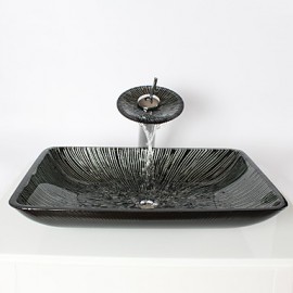 Zeitgenössisch T1.2×L57×W37×H11cm(T0.47×L22.44×W14.57×H4.33 inch) Rechteckig Sink Material ist HartglasWaschbecken für Badezimmer