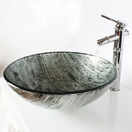 Antik T1.2×Φ42×H14.5cm(T0.47×Φ16.54×H5.71 inch) Rundförmig Sink Material ist HartglasWaschbecken für Badezimmer / Armatur für Badezimmer