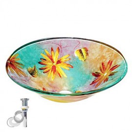 colourfull Runde gehärtetes Waschbecken aus Glas mit Pop-up-und Montagering
