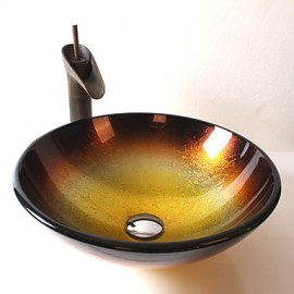 Antik T12*Φ420*H145MM Rundförmig Sink Material ist HartglasWaschbecken für Badezimmer / Armatur für Badezimmer / Einbauring für